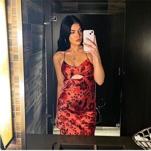 House of Harlow pink black floral maxi satin strap dress S